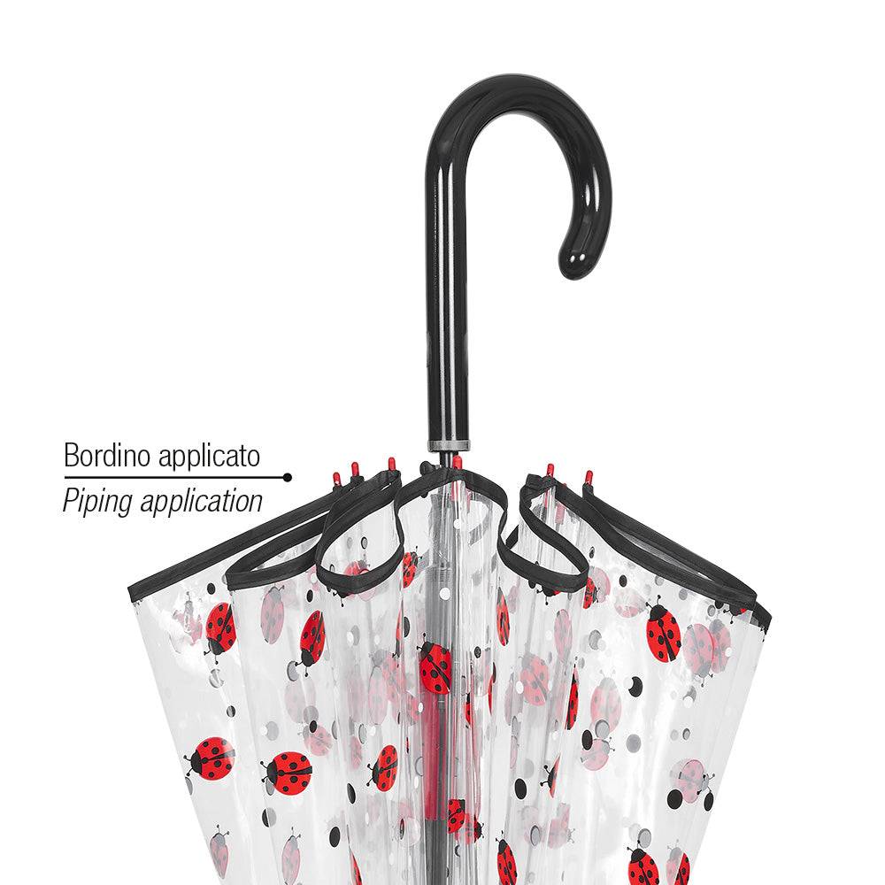 Perletti Ombrello Trasparente con Coccinelle Saldi Di Fabbrica