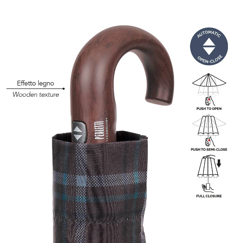 Perletti Ombrello Technology Apri e Chiudi Tartan con Manico Curvo Promozione