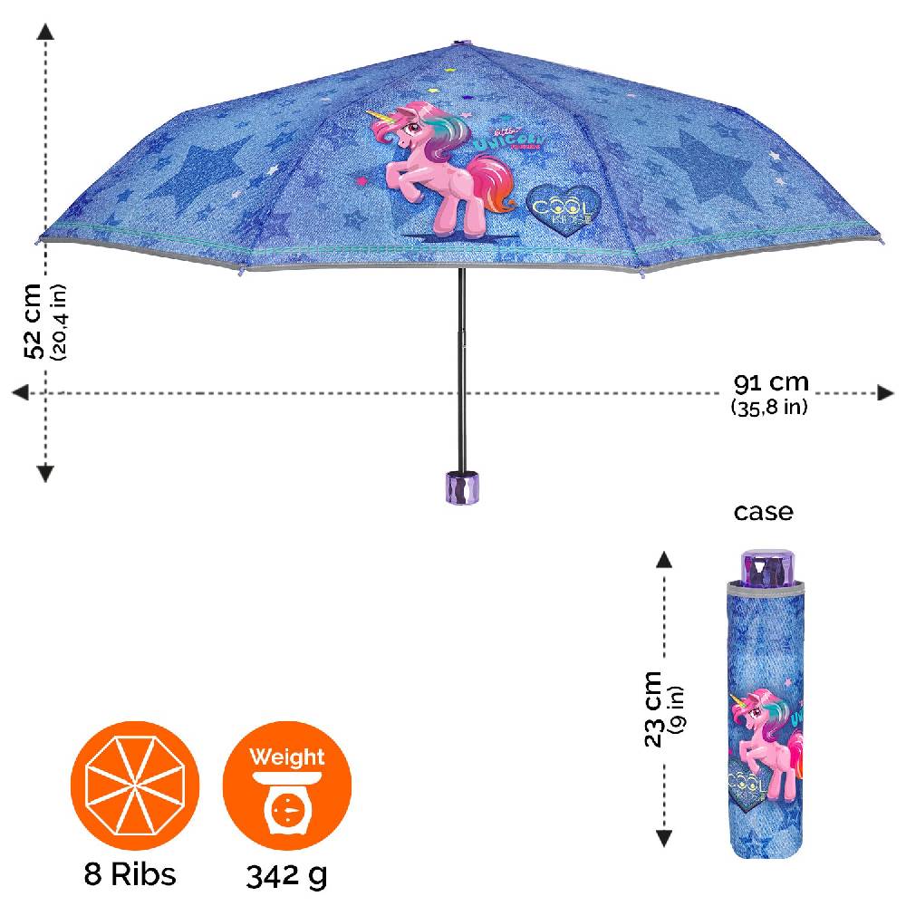 Perletti Ombrello Unicorno Mini Denim Moda