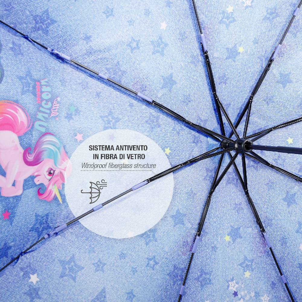 Perletti Ombrello Unicorno Mini Denim Moda