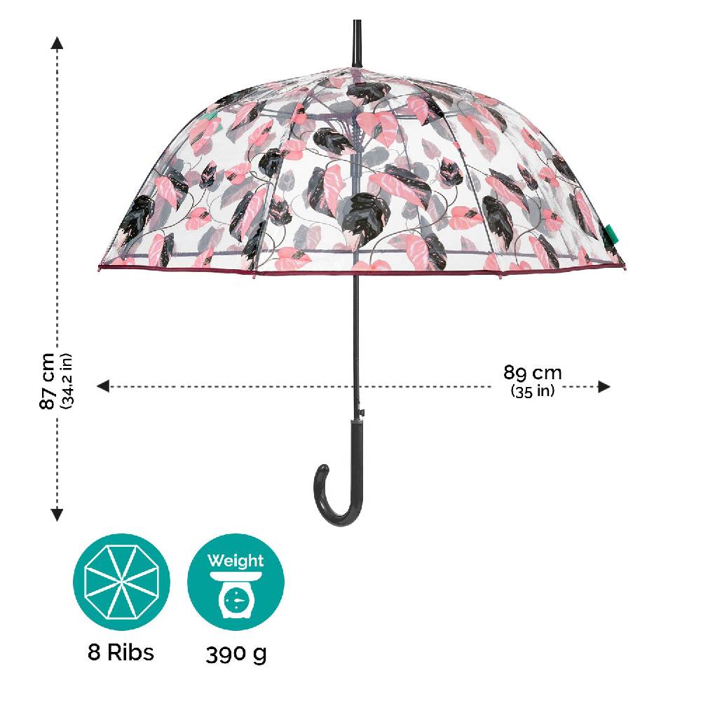 Perletti Ombrello Trasparente Foliage Rosa e Nero Presa