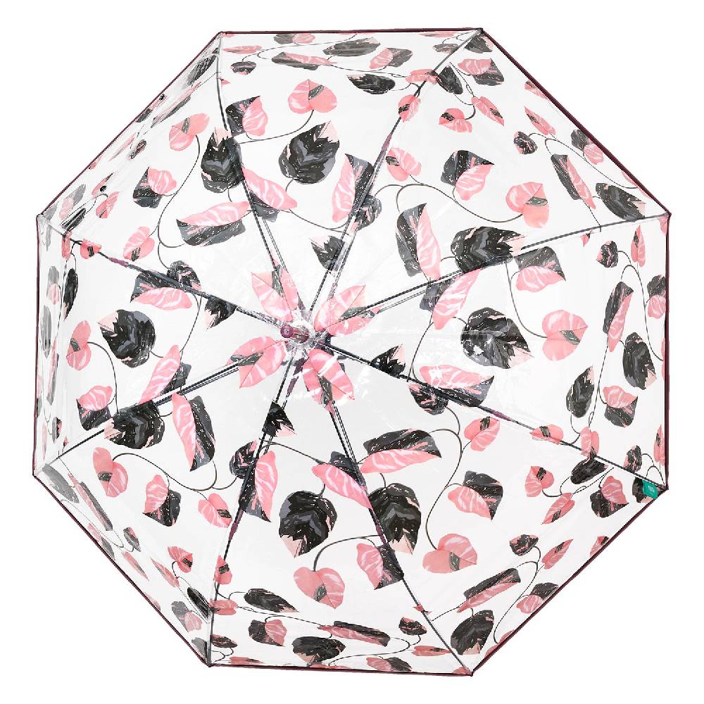 Perletti Ombrello Trasparente Foliage Rosa e Nero Presa