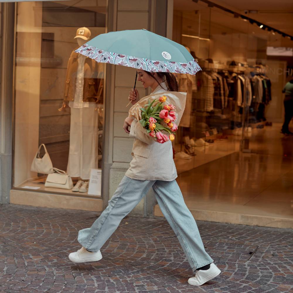 Perletti Ombrello Green con Bordo Floreale Hotsell
