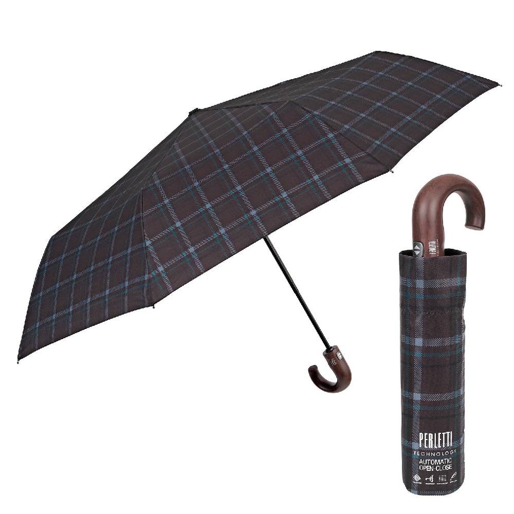 Perletti Ombrello Technology Apri e Chiudi Tartan con Manico Curvo Offerta per la Festa della Mamma