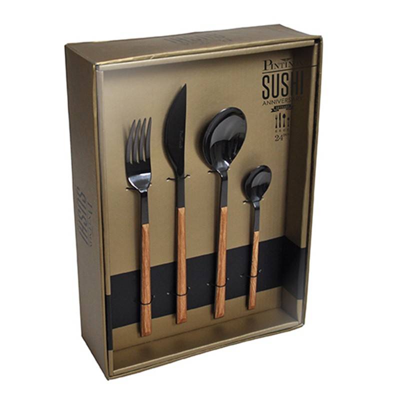 Pintinox Sushi Anniversary Black&Teak » set 24 posate da tavola in acciaio In Linea