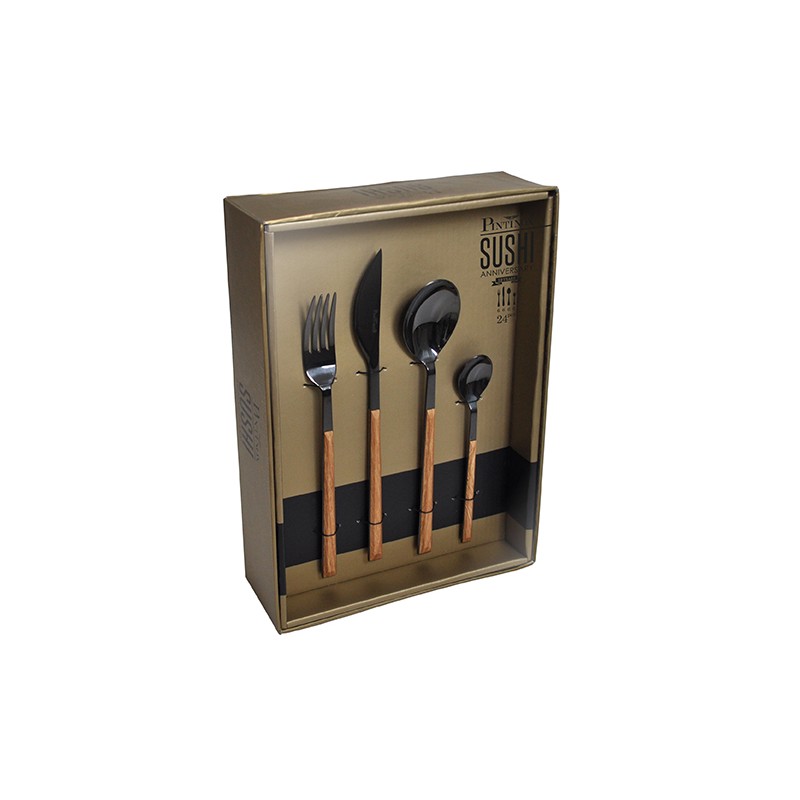 Pintinox Sushi Anniversary Black&Wenge » set 24 posate da tavola in acciaio Nuovo