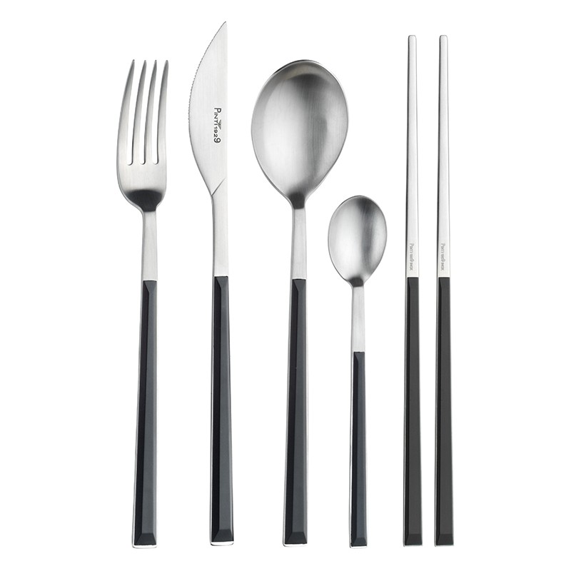 Pintinox Sushi Pro » Set 24 posate da tavola in acciaio satinato con manico nero Fino Al -60%