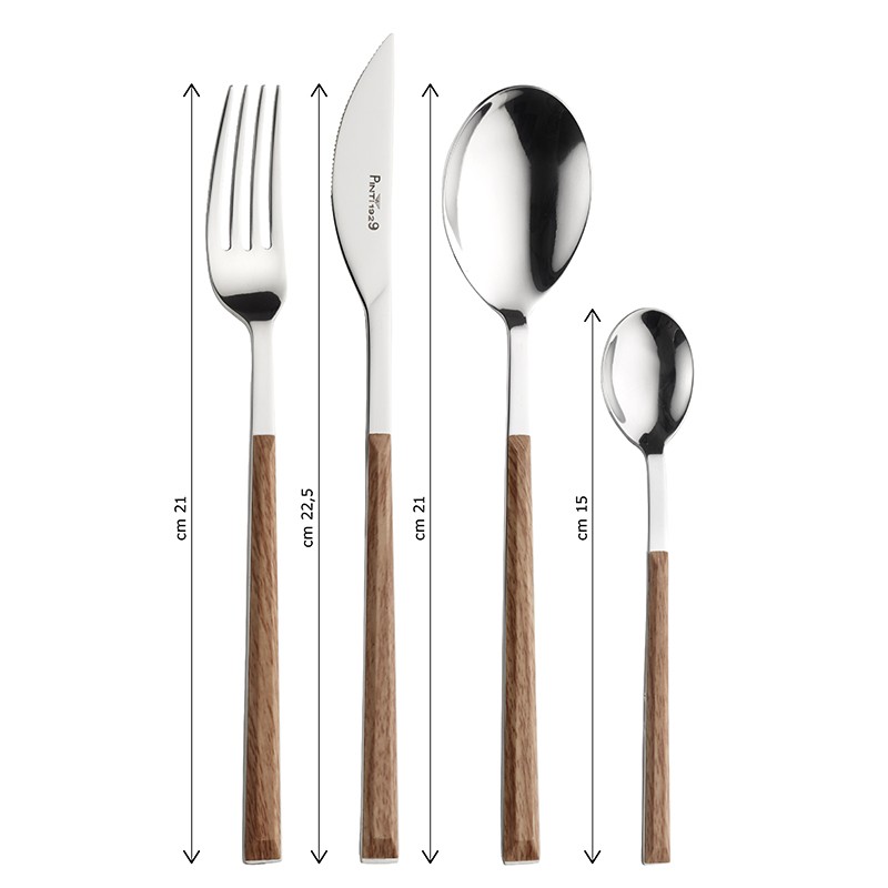 Pintinox Sushi Queen » set 24 posate da tavola in acciaio lucido con manico teak Sottocosto