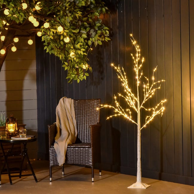 Leroymerlin Outsunny Albero di Natale con Luci LED Base Quadrata e Cavo di Alimentazione per Interni ed Esterni in Acciaio e PP 20x20x150 Bianco Presa