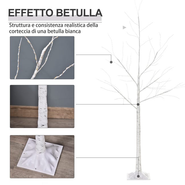 Leroymerlin Outsunny Albero di Natale con Luci LED Base Quadrata e Cavo di Alimentazione per Interni ed Esterni in Acciaio e PP 20x20x150 Bianco Presa