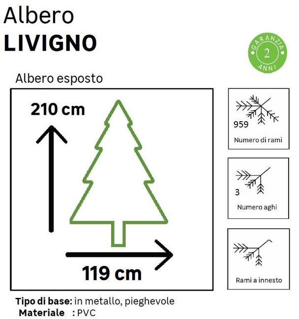 Leroymerlin Albero di Natale artificiale Livigno verde H 210 cm x Ø 119 cm Saldi Di Fabbrica