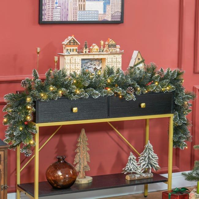 Leroymerlin HOMCOM Ghirlanda Natalizia con 50 Luci LED Bianche e Decorazioni in Plastica e Metallo 180x30x30 cm Verde Italy