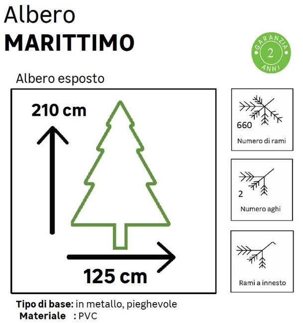 Leroymerlin Albero di Natale artificiale Marittimo verde H 210 cm x Ø 125 cm 2025