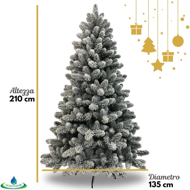 Leroymerlin Albero di Natale Innevato Acquaverde Folto e Realistico Rami con Apertura ad Ombrello Ignifugo In PVC Verde e Bianco con Base in Metallo 210 cm Prezzo Ridotto
