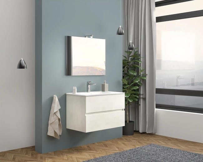 Leroymerlin Mobile sottolavabo e lavabo con illuminazione Simple rovere bianco L 80 x H 50 x P 44 cm 2 cassetti Economico