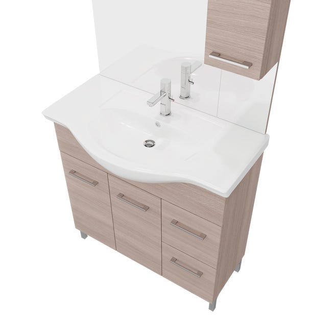 Leroymerlin Mobile sottolavabo e lavabo con sifone Symoa legno naturale in truciolare L 85 x H 81.5 x P 50.5 cm 2 ante 2 cassetti Vendita Calda