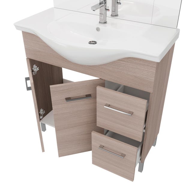 Leroymerlin Mobile sottolavabo e lavabo con sifone Symoa legno naturale in truciolare L 85 x H 81.5 x P 50.5 cm 2 ante 2 cassetti Vendita Calda