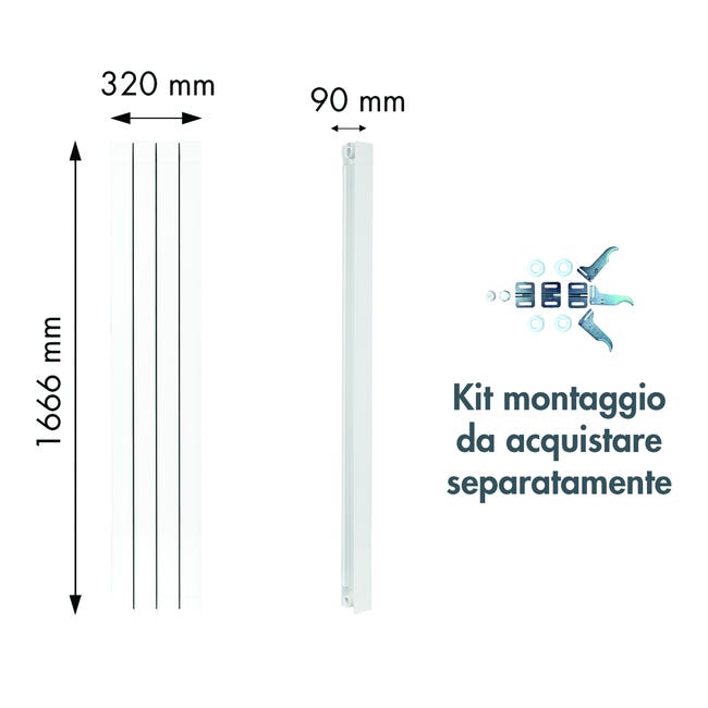 Leroymerlin Radiatore acqua calda PRODIGE SUPERIOR in alluminio 4 elementi interasse 600 mm bianco Italy