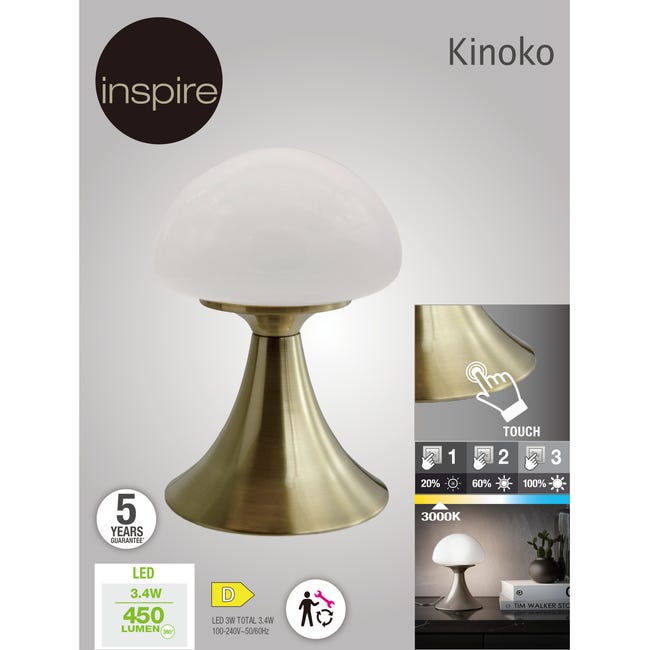 Leroymerlin Lampada da tavolo LED glamour Kinoko touch ottone luce calda 450 LUMEN INSPIRE Pezzi Unici
