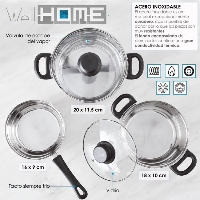 Leroymerlin Pentole in acciaio inox 5pz con Set 3 padelle Ø16 20 24 in alluminio pressofuso Acquista Ora