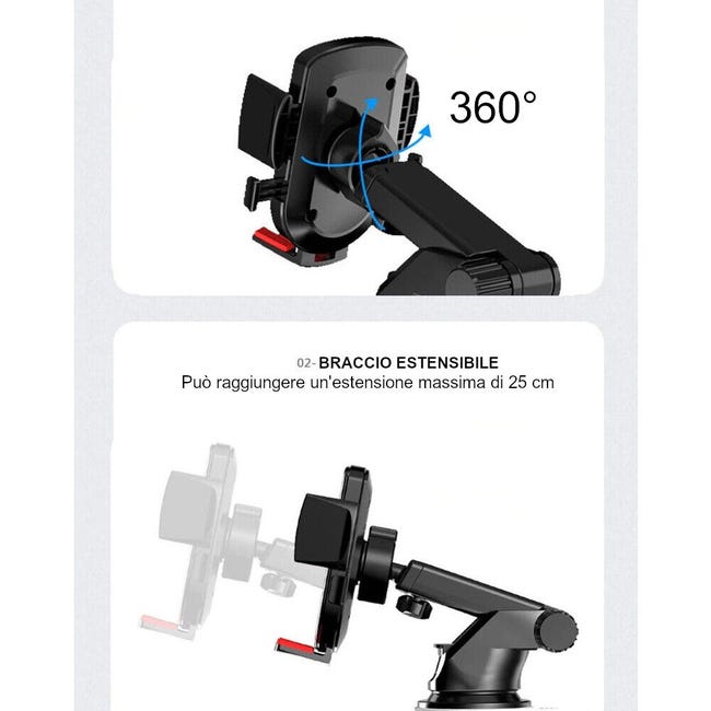 Leroymerlin Porta Cellulare Auto Ventosa Cruscotto Universale – Supporto Smartphone Macchina - Nero Presa