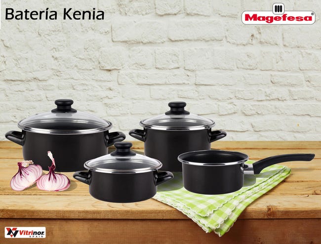 Leroymerlin Batteria da Cucina Induzione Set Pentole 7 Pezzi e 3 Padelle Coperchi in Vetro Magefesa Nero KENIA Online