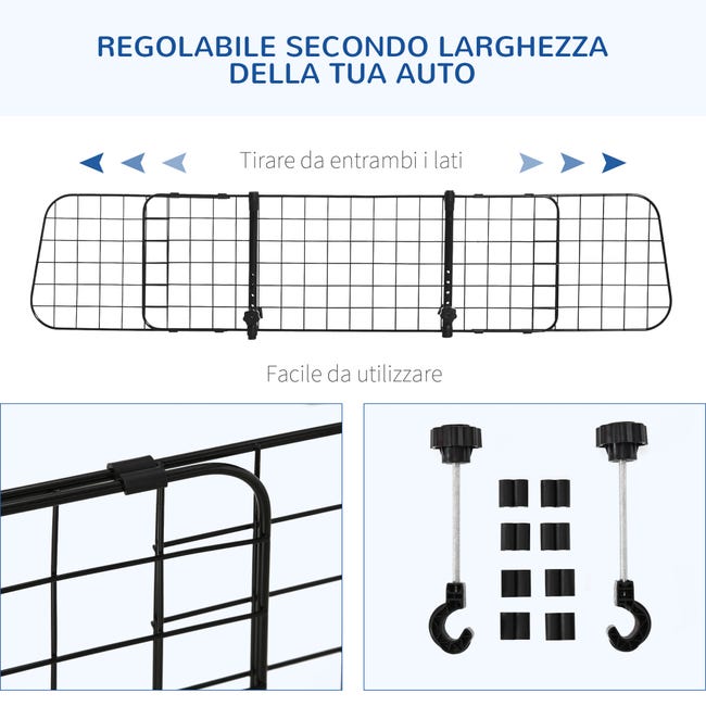 Leroymerlin PawHut Barriera Divisore per Cani Universale per Poggiatesta Macchina Facile da Installare Regolabile 91-152cm Offerte
