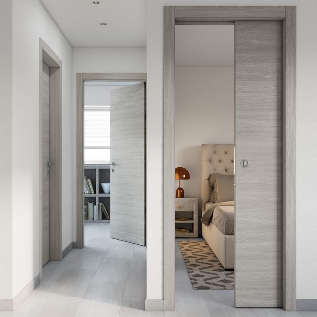 Leroymerlin Porta battente Cambridge rovere grigio L 70 x H 210 cm reversibile Soddisfazione Garantita