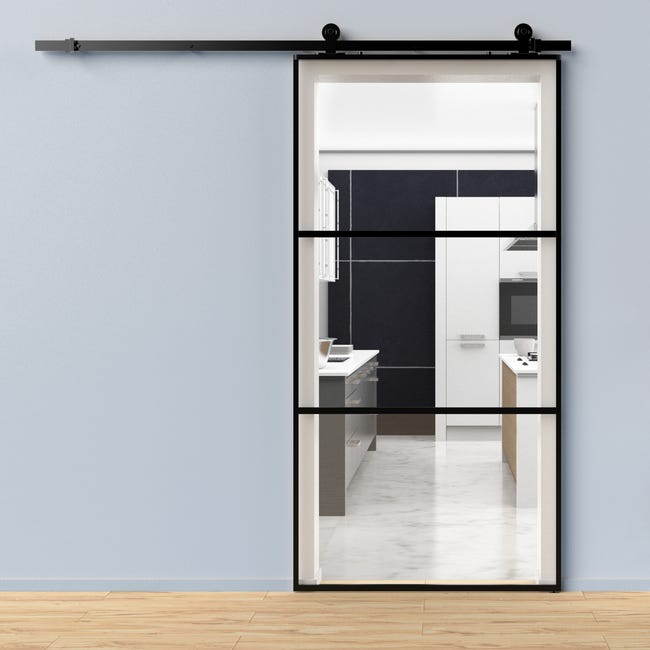 Leroymerlin Porta scorrevole 3V trasparente in alluminio L 96 x H 215 cm con binario Industrial Spedizione Gratuita
