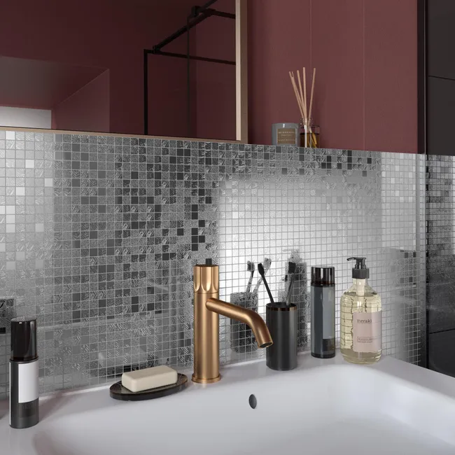 Leroymerlin Mosaico in vetro Ice Mirror argento L 29.7 x L 29.7cm x Sp. 4 mm Italia