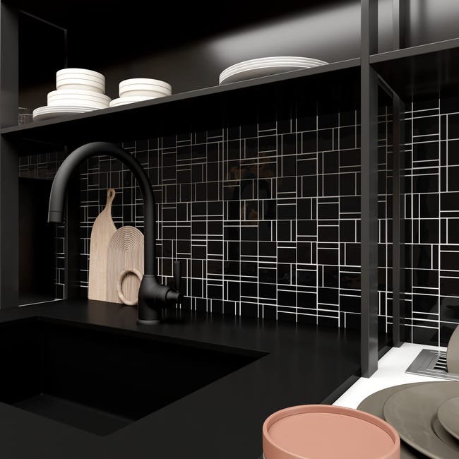 Leroymerlin Mosaico in vetro Square nero L 30 x L 30cm x Sp. 4 mm In Linea