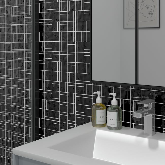 Leroymerlin Mosaico in vetro Square nero L 30 x L 30cm x Sp. 4 mm In Linea