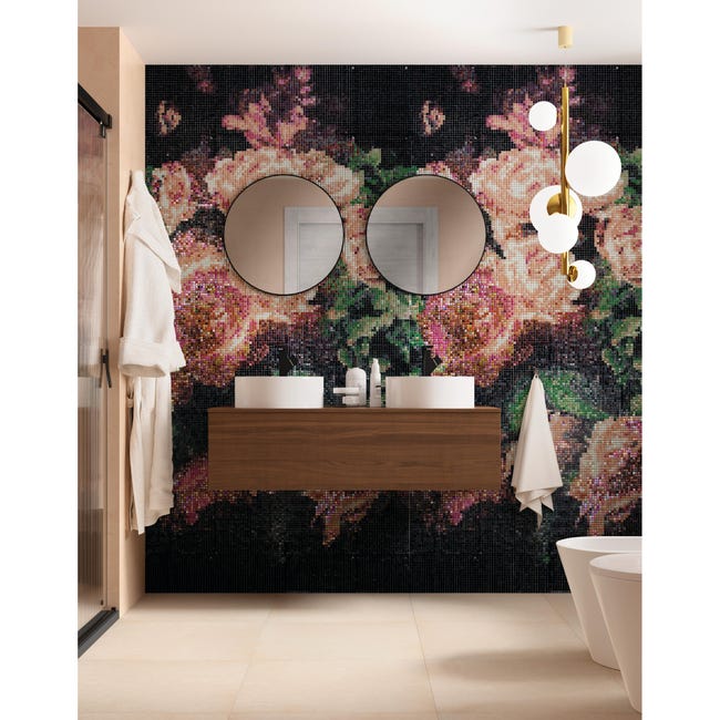 Leroymerlin Mosaico in vetro Bouquet Rosa 120x240 cm decoro completo multicolore L 30 x L 30cm x Sp. 4 mm 32 pezzi Promozione Limitata