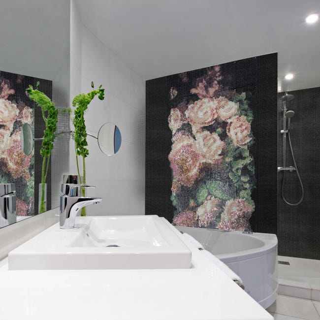 Leroymerlin Mosaico in vetro Bouquet Rosa 120x240 cm decoro completo multicolore L 30 x L 30cm x Sp. 4 mm 32 pezzi Promozione Limitata
