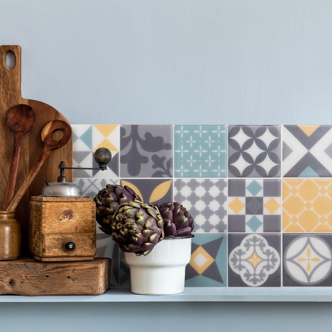 Leroymerlin Piastrella adesiva Vintage Cadiz SMART TILES grigio e giallo e verde acqua 23 x 23 cm spessore 1.8 mm confezione da 4 pezzi Shopping Online