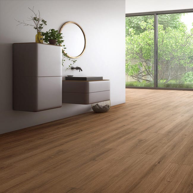 Leroymerlin Pavimento laminato ARTENS Waterwood marrone resistente all'acqua Sp 7mm Sottocosto