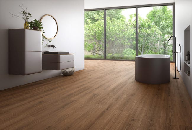 Leroymerlin Pavimento laminato ARTENS Waterwood marrone resistente all'acqua Sp 7mm Sottocosto