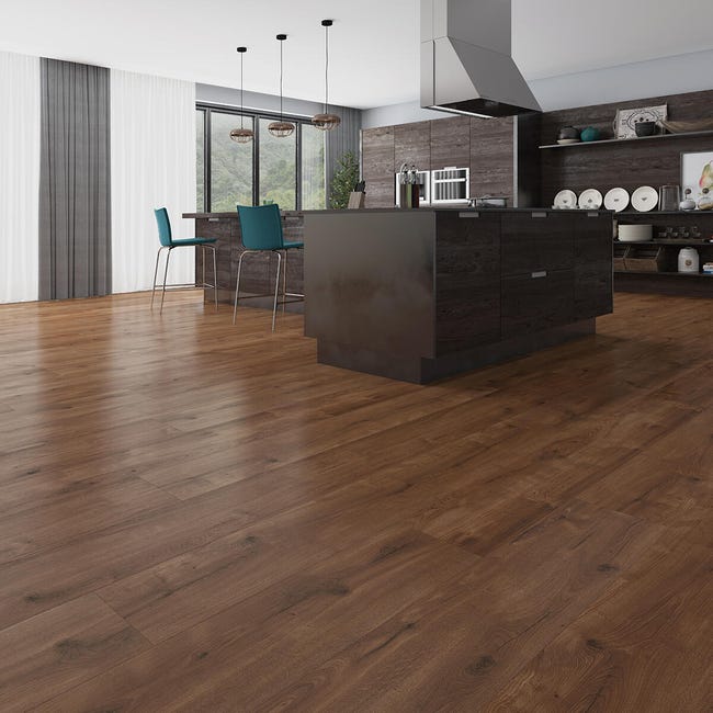 Leroymerlin Pavimento laminato ARTENS H20 GANDIS noce scuro resistente all'acqua Sp 10mm Nuovo