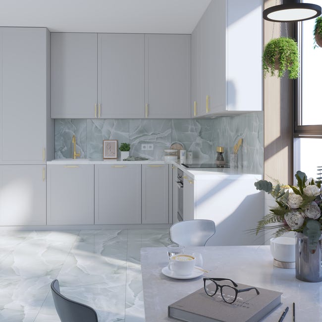 Leroymerlin Piastrella da rivestimento interno rettificato ALTEA in gres porcellanato smaltato lucido onice blu 120 x 60cm Sp. 7 mm traffico medio forte (pei 3/5) Pezzi Unici