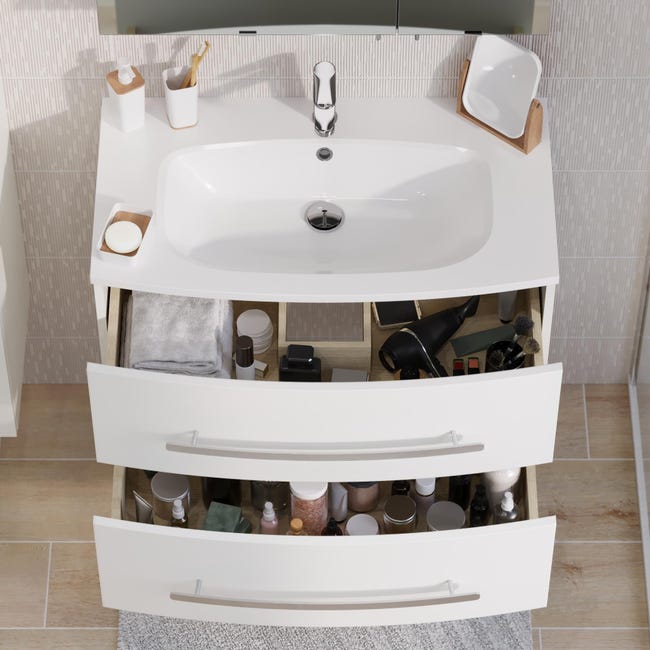 Leroymerlin Mobile da bagno sotto lavabo Perla bianco laccato opaco L 81.2 x H 53.7 x P 47.5 cm 2 cassetti lavabo non incluso Promozione Limitata