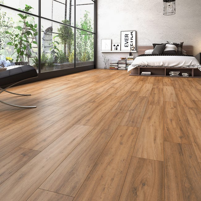 Leroymerlin Pavimento laminato ARTENS H2O HONEY marrone resistente all'acqua Sp 8mm Outlet