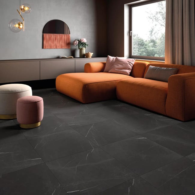 Leroymerlin Piastrella da pavimento interno rettificato Murano in gres porcellanato opaco nero 60 x 60cm Sp. 9 mm traffico intenso (pei 4/5) R9 Saldi Di Fabbrica