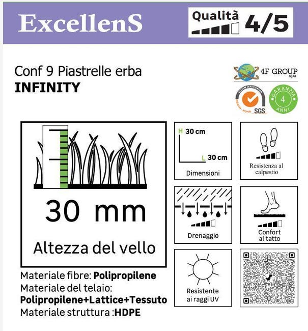 Leroymerlin Piastrelle ad incastro 4F GROUP Erba 9 pezzi in pvc 30 x 30 cm Sp 30 mm verde Trasporto libero internazionale