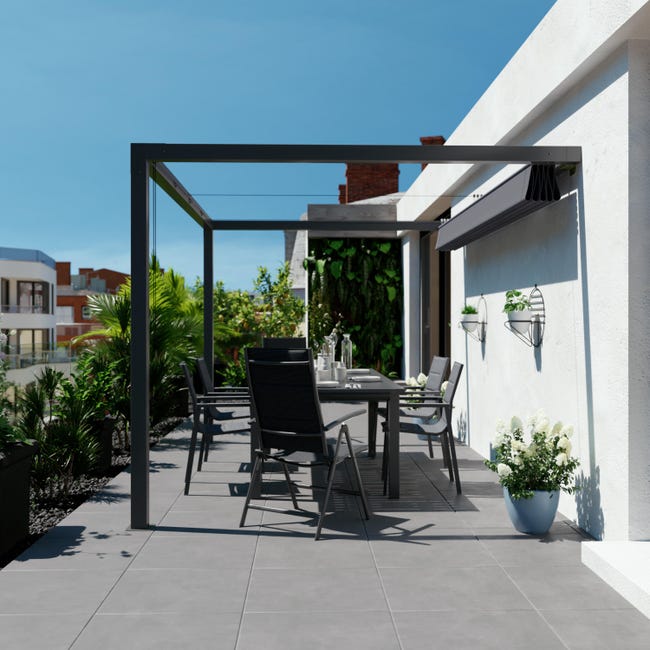 Leroymerlin Sedia da giardino senza cuscino Orion NATERIAL pieghevole con braccioli in alluminio con seduta in textilene antracite Pezzi Unici