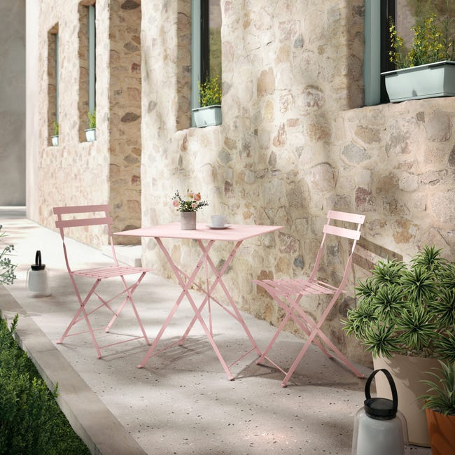Leroymerlin Sedia da giardino senza cuscino Flora NATERIAL pieghevole in acciaio con seduta in acciaio rosa Sconto