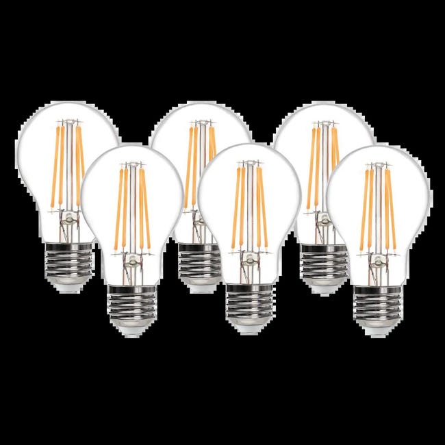 Leroymerlin Set da 6 lampadine Goccia Filament Led X6 LED filamento E27 goccia trasparente 8W= 360° Saldi