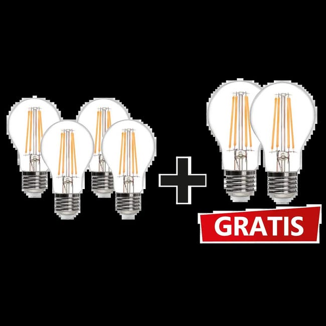 Leroymerlin Set da 6 lampadine Goccia Filament Led X6 LED filamento E27 goccia trasparente 8W= 360° Saldi