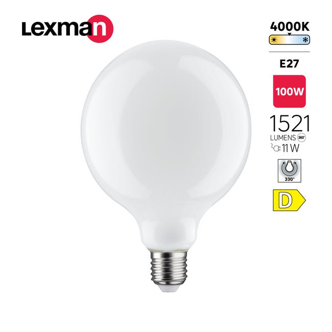 Leroymerlin Lampadina LED filamento E27 globo opaco luce naturale 11W= 1521LM (equiv 100 W) 330° LEXMAN Liquidazione