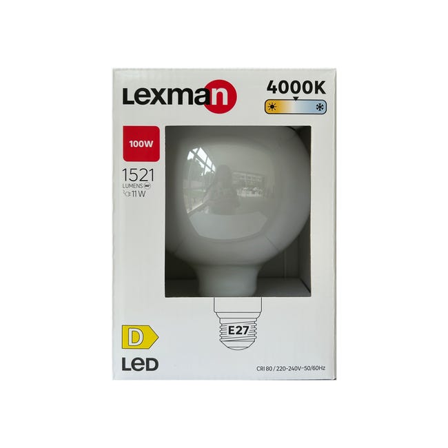 Leroymerlin Lampadina LED filamento E27 globo opaco luce naturale 11W= 1521LM (equiv 100 W) 330° LEXMAN Liquidazione