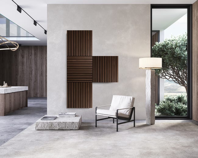 Leroymerlin Pannello decorativo fonoassorbente Square Superior FIBROTECH Rovere scuro L 52 x L 52 cm Sp 22 mm confezione da 2 pezzi Acquista Ora